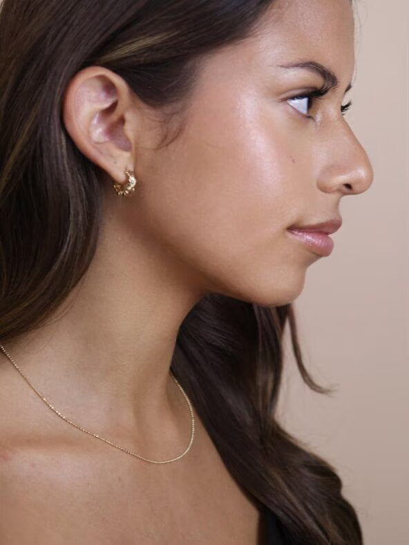 Flower Huggie Hoop Earrings for Women - Small Gold Hoops