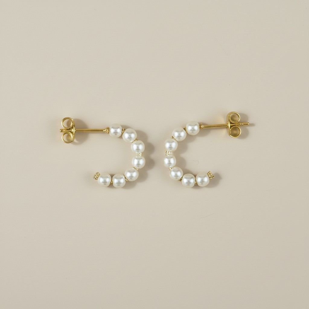 Pearl Semi-Hoop Earrings - | Delicate Hoops for Women