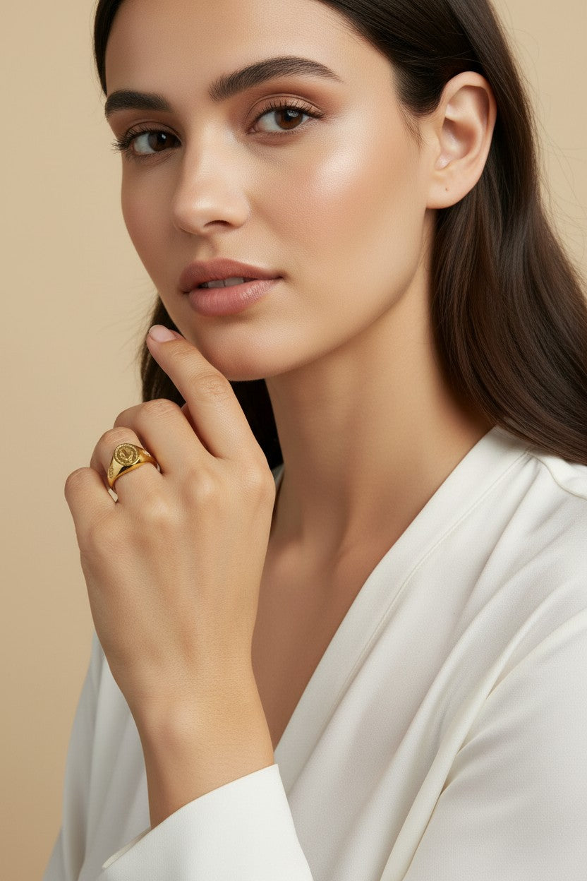 18k Gold Filled Lady Of Grace Signet Ring