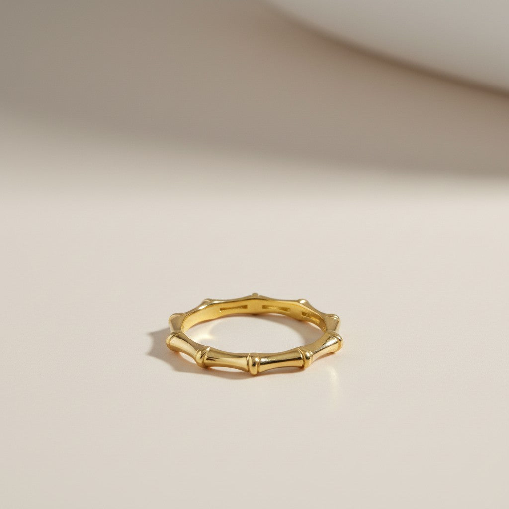 Bamboo Band Ring - Nature Inspired Textured Ring for Women | Unique Statement Ring | Hypoallergenic Waterproof Jewelry