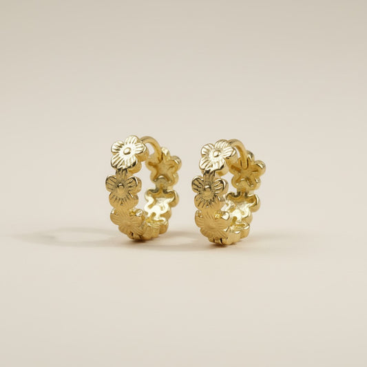 Flower Huggie Hoop Earrings for Women - Small Gold Hoops
