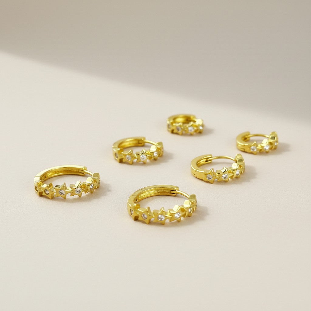 CZ Stars Hoop Earrings for Women - Star Clicker Hoops
