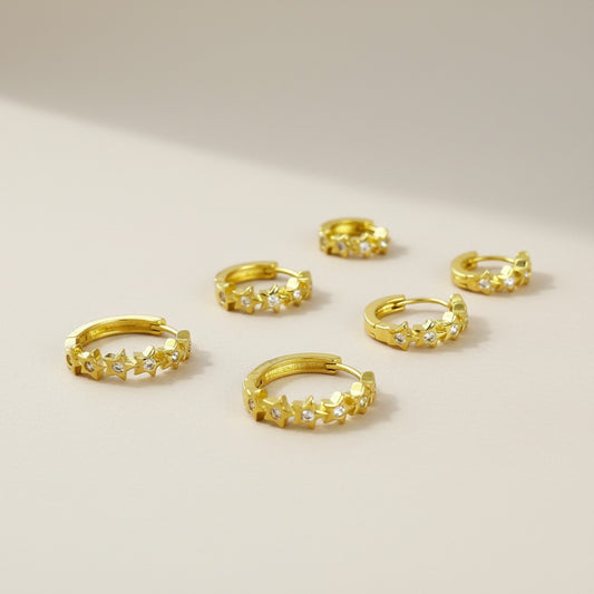 CZ Stars Hoop Earrings for Women - Star Clicker Hoops