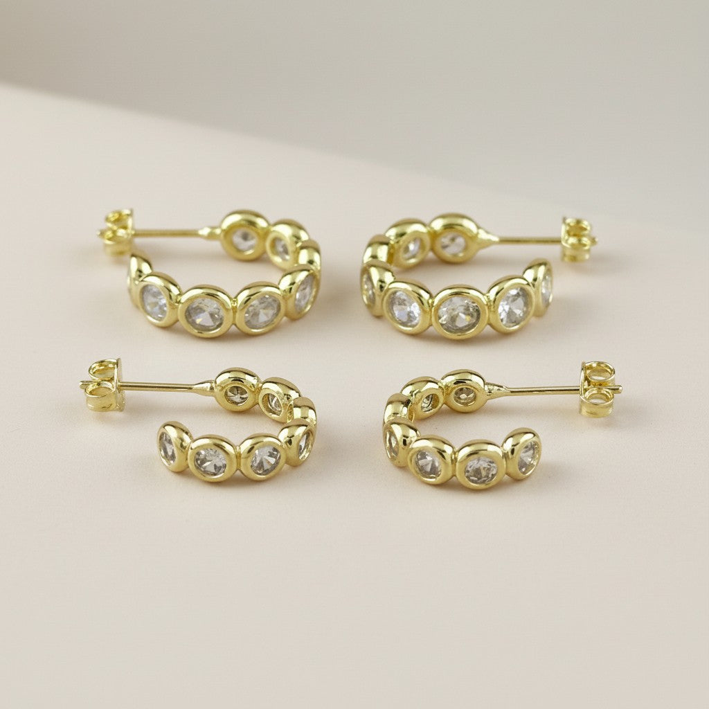 Bezel CZ C- Hoop Earrings