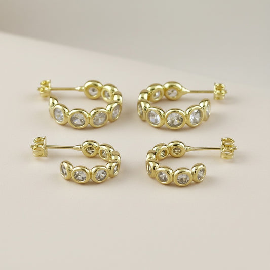 Bezel CZ C- Hoop Earrings