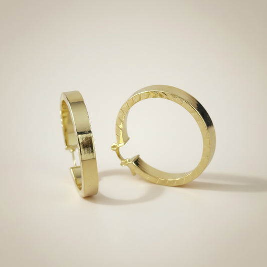 18K Gold Filled 35mm Flat Hoop With Scalloped Side Detail