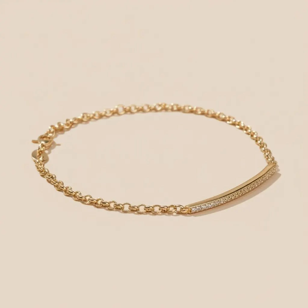 Gold CZ Bar Bracelet for Women -Diamond Bracelet | Minimalist Jewelry