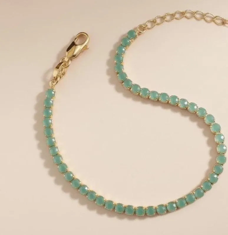 Mint Green CZ Tennis Bracelet - Adjustable Chain Bracelet
