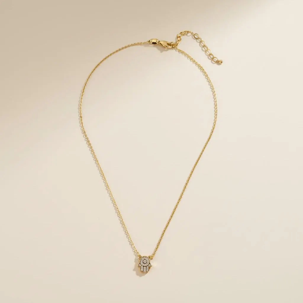 18k Gold Filled CZ Hamsa Hand Necklace | Ancient Protection, Modern Elegance