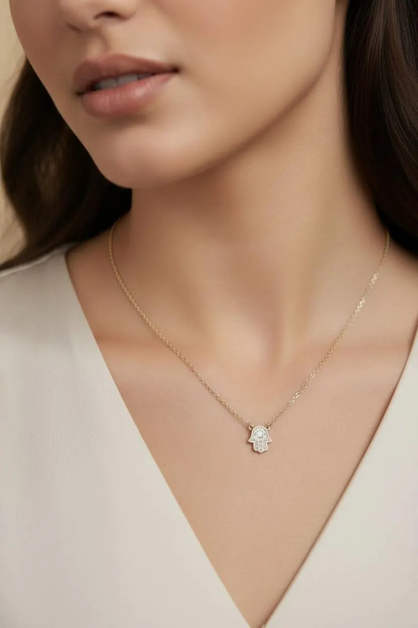 18k Gold Filled CZ Hamsa Hand Necklace | Ancient Protection, Modern Elegance