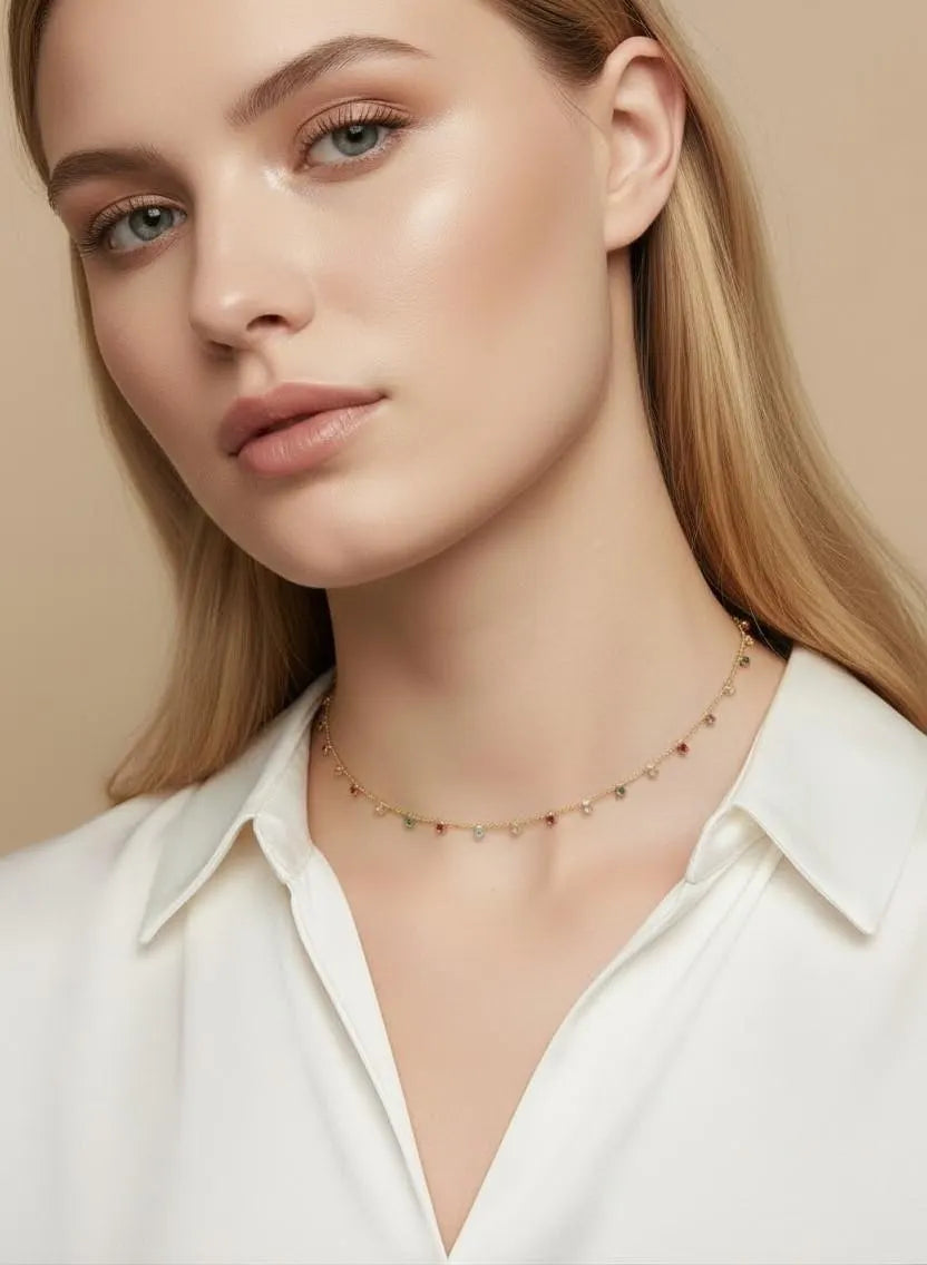 Cubic Zirconia Necklace for Women - Colorful CZ Stone Jewelry