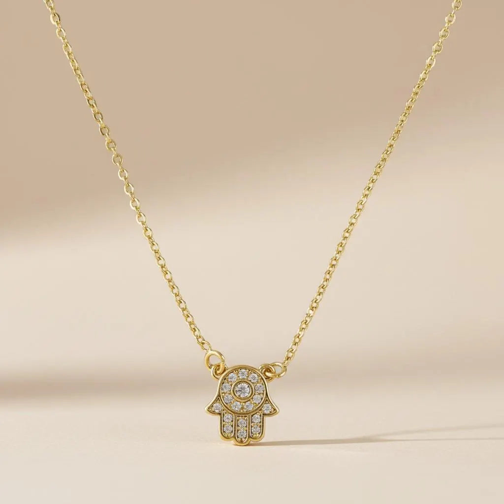 18k Gold Filled CZ Hamsa Hand Necklace | Ancient Protection, Modern Elegance