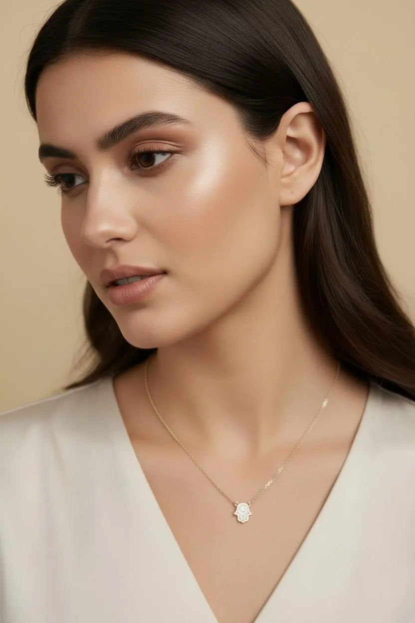 18k Gold Filled CZ Hamsa Hand Necklace | Ancient Protection, Modern Elegance