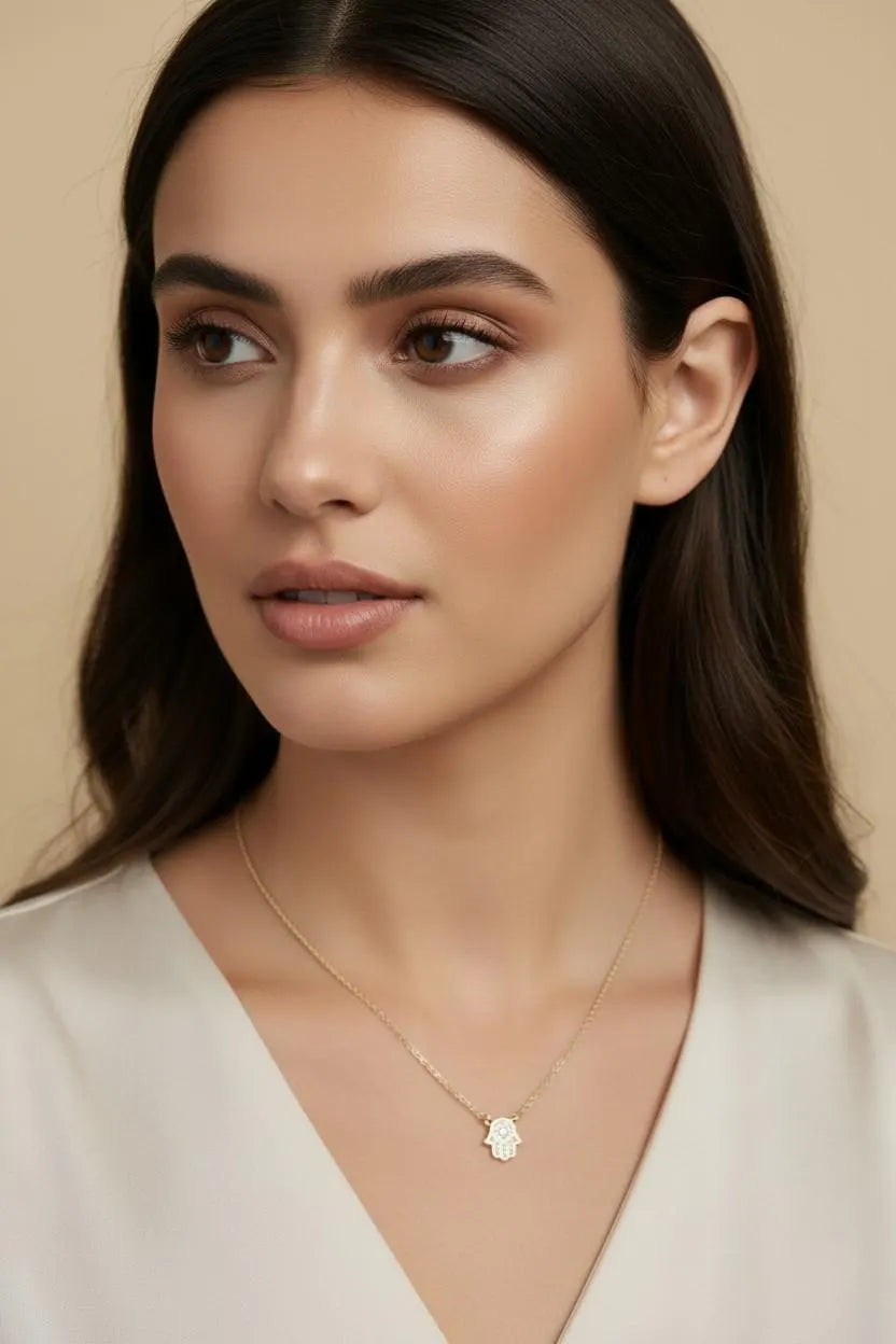 18k Gold Filled CZ Hamsa Hand Necklace | Ancient Protection, Modern Elegance