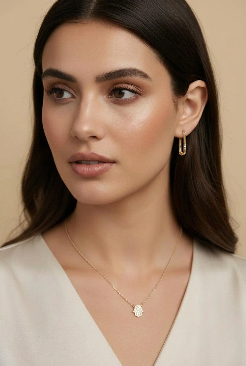18k Gold Filled Oblong CZ Hoop Earrings | Elongated Sparkle