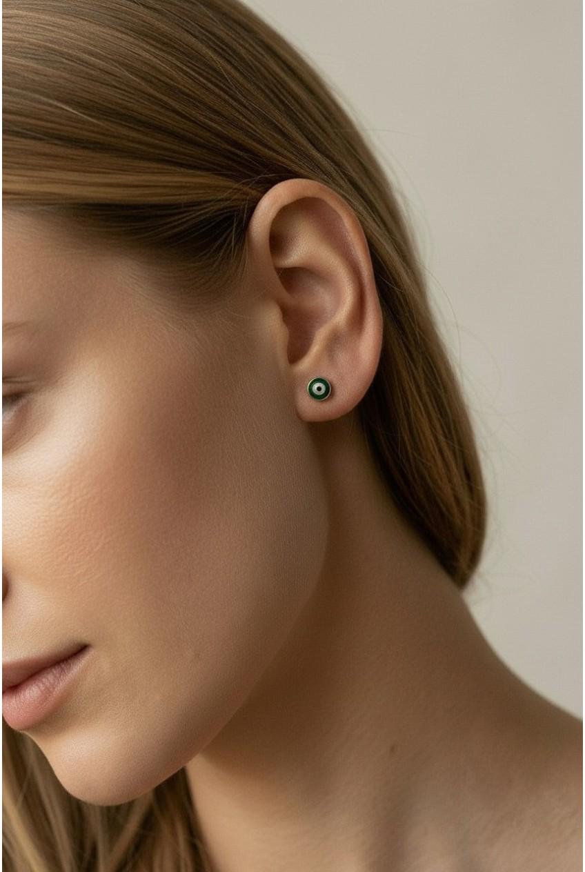 18k Gold Filled Tiny Green Evil Eye Stud Earrings | Dainty Mystical Style