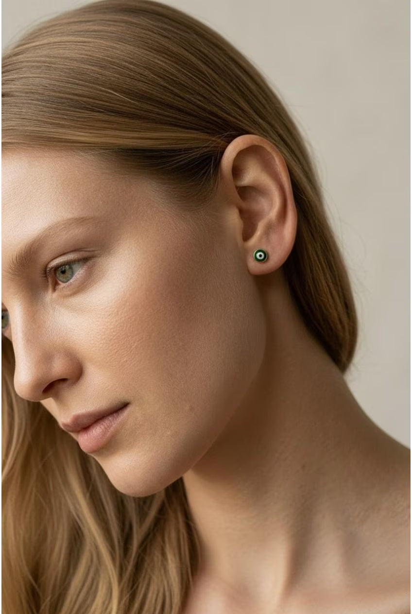 18k Gold Filled Tiny Green Evil Eye Stud Earrings | Dainty Mystical Style