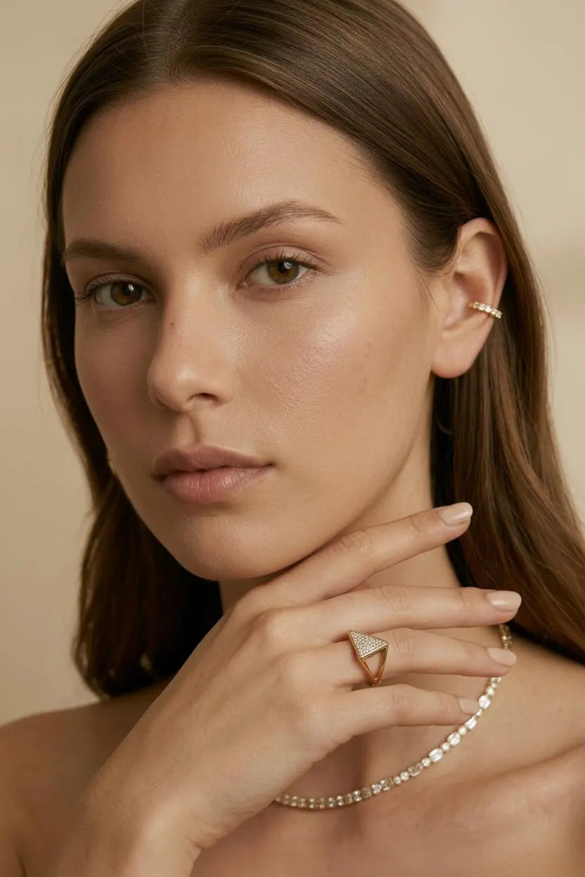 18k Gold Filled Delicate CZ Ear Cuff | Six-Stone Sparkle