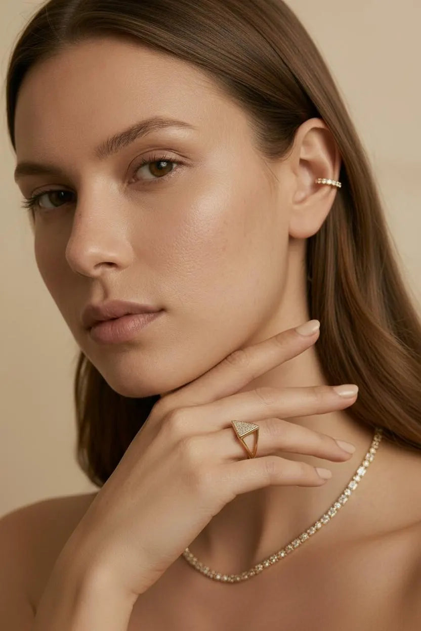 18k Gold Filled Delicate CZ Ear Cuff | Six-Stone Sparkle