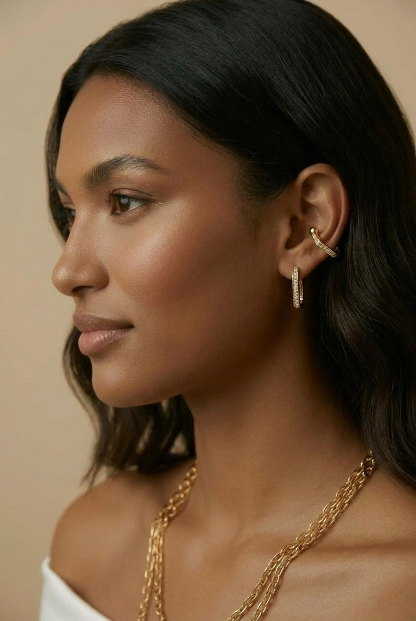 18k Gold Filled Square CZ Ear Cuff | No-Piercing Architectural Edge