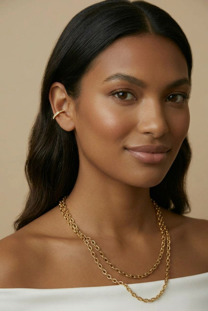 18k Gold Filled Square CZ Ear Cuff | No-Piercing Architectural Edge