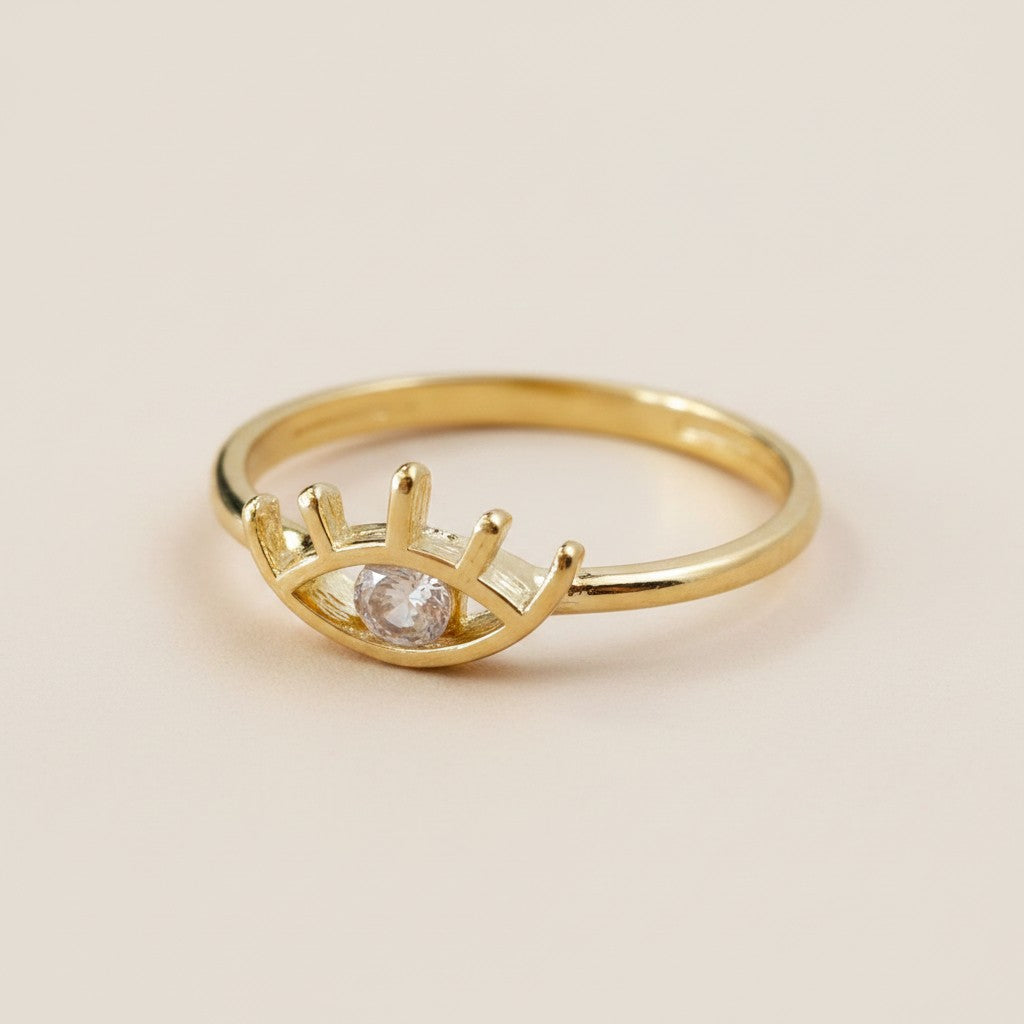 18k Gold Filled Dainty Eye Ring with CZ | Symbolic Everyday Sparkle