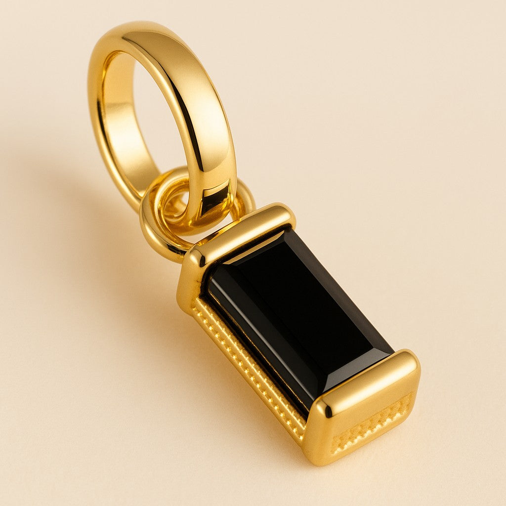 18k Gold Filled Black Baguette Charm Pendant | Complete Your Collection