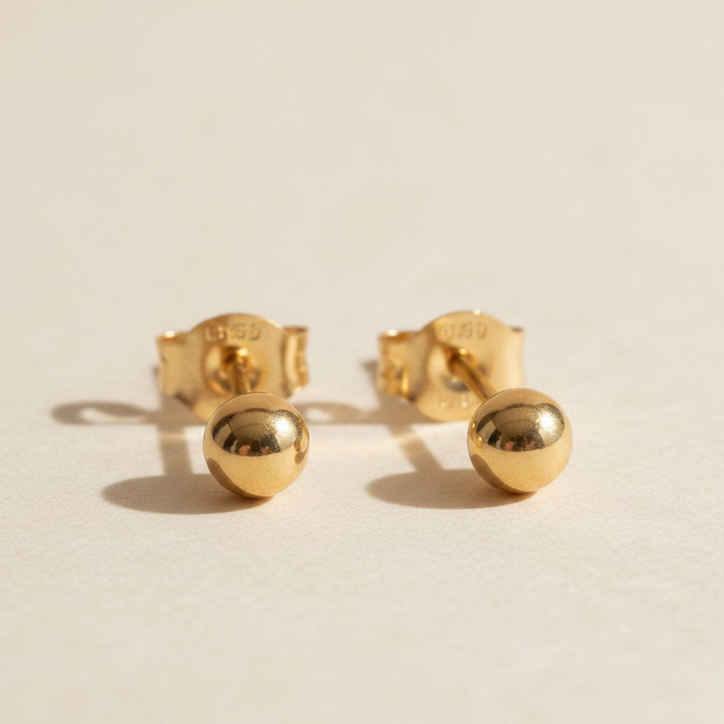 14k Solid Gold Dainty Sphere Earrings | Minimalist Everyday Studs