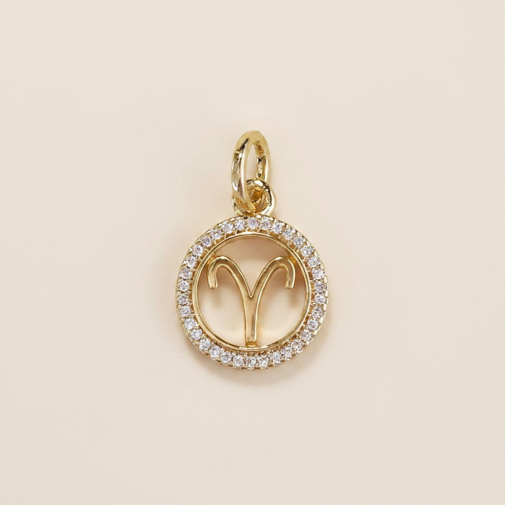 ♈ 18k Gold Filled Mini Aries Zodiac Pendant — The Ram's Glyph. Fiery CZ. Worn Close.