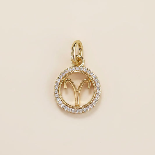♈ 18k Gold Filled Mini Aries Zodiac Pendant — The Ram's Glyph. Fiery CZ. Worn Close.