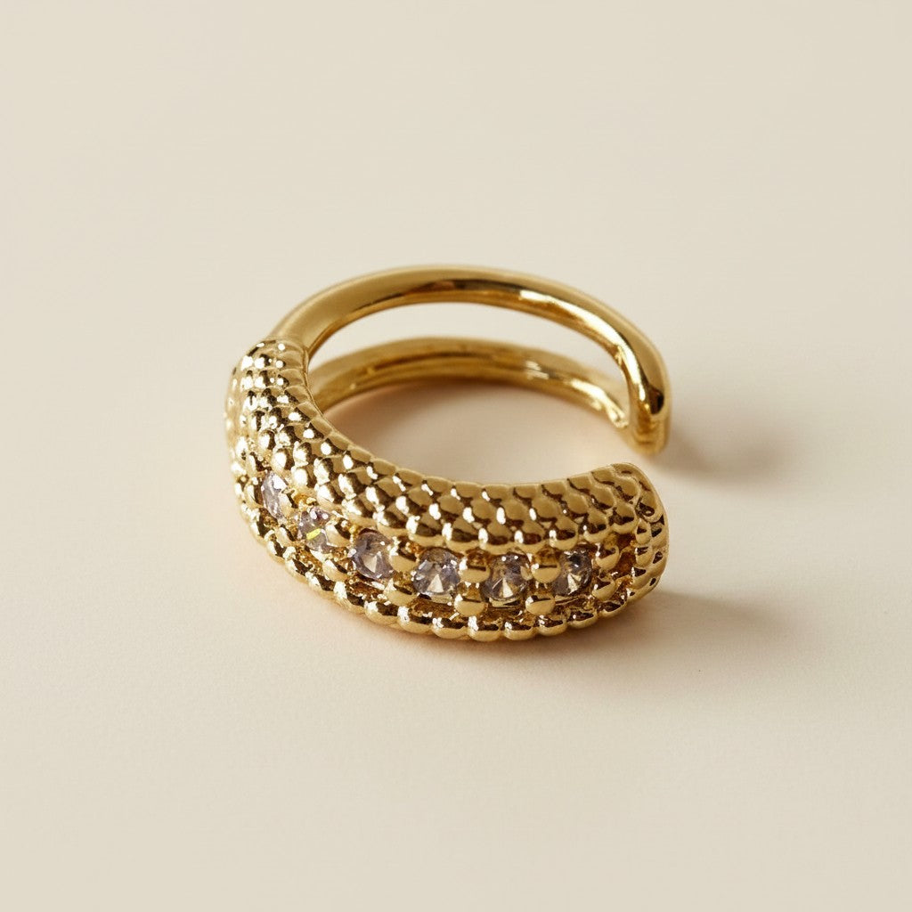 18k Gold Filled Beaded CZ Ear Cuff | Chic & Edgy Sparkle