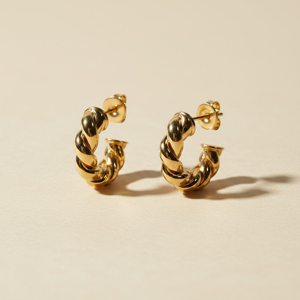 ✨ 18k Gold Filled Croissant Hoop Earrings — The Twisted Tube Classic. Now With Push-Back Closure.