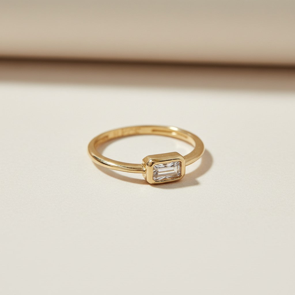 Dainty Rectangle Ring | Minimalist Solitaire CZ Ring | Delicate Stacking Ring | Gift for Her