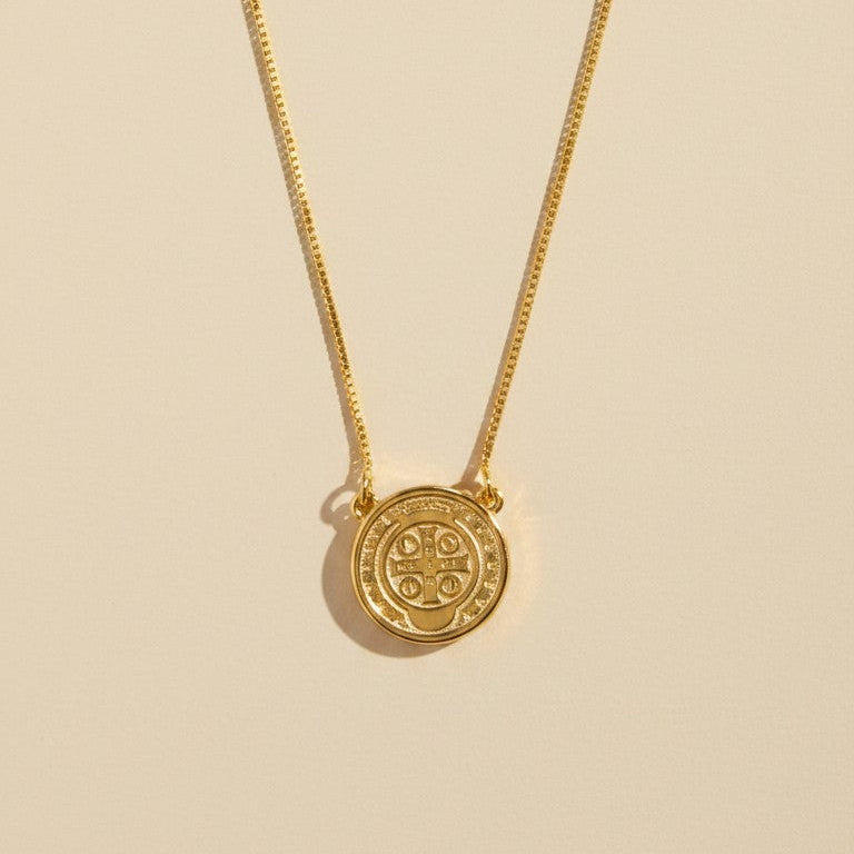 ✝️ 18k Gold Filled Saint Benedict Double-Sided Medal Necklace — Fifteen Centuries of Devotion. Worn Close Always