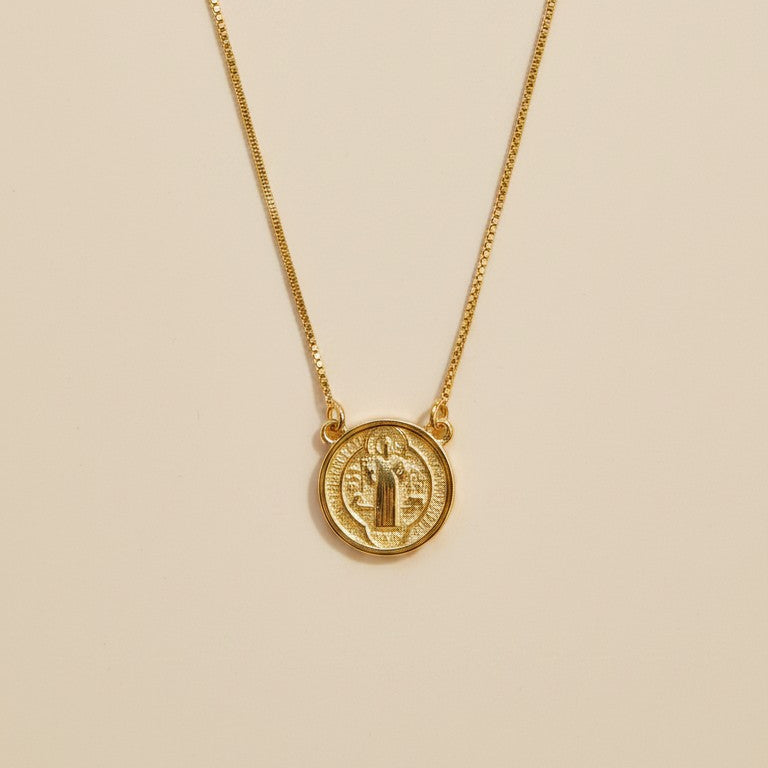 ✝️ 18k Gold Filled Saint Benedict Double-Sided Medal Necklace — Fifteen Centuries of Devotion. Worn Close Always