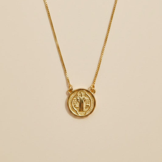 ✝️ 18k Gold Filled Saint Benedict Double-Sided Medal Necklace — Fifteen Centuries of Devotion. Worn Close Always