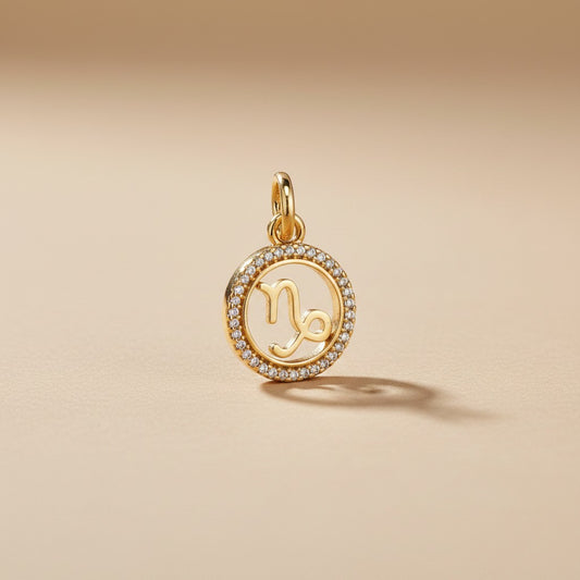 ♑ 18k Gold Filled Mini Capricorn Zodiac Pendant — The Sea-Goat's Glyph. AAAAA CZ. Worn With Quiet Ambition.
