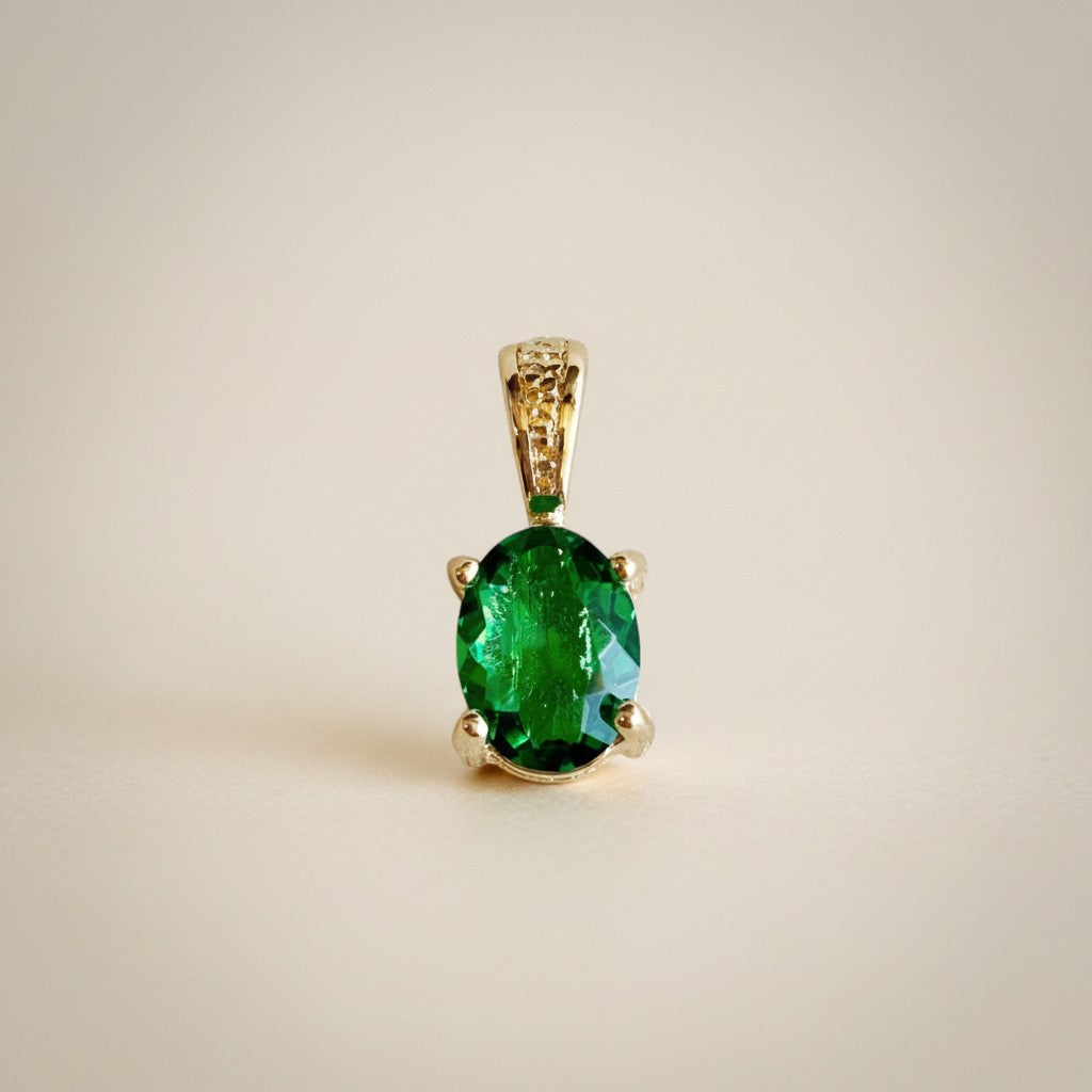 💚 18k Gold Filled Emerald Oval CZ Pendant — The Color of the Moment. The Craftsmanship That Lasts.