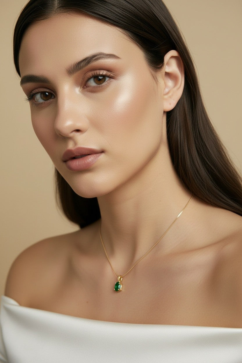 💚 18k Gold Filled Emerald Oval CZ Pendant — The Color of the Moment. The Craftsmanship That Lasts.