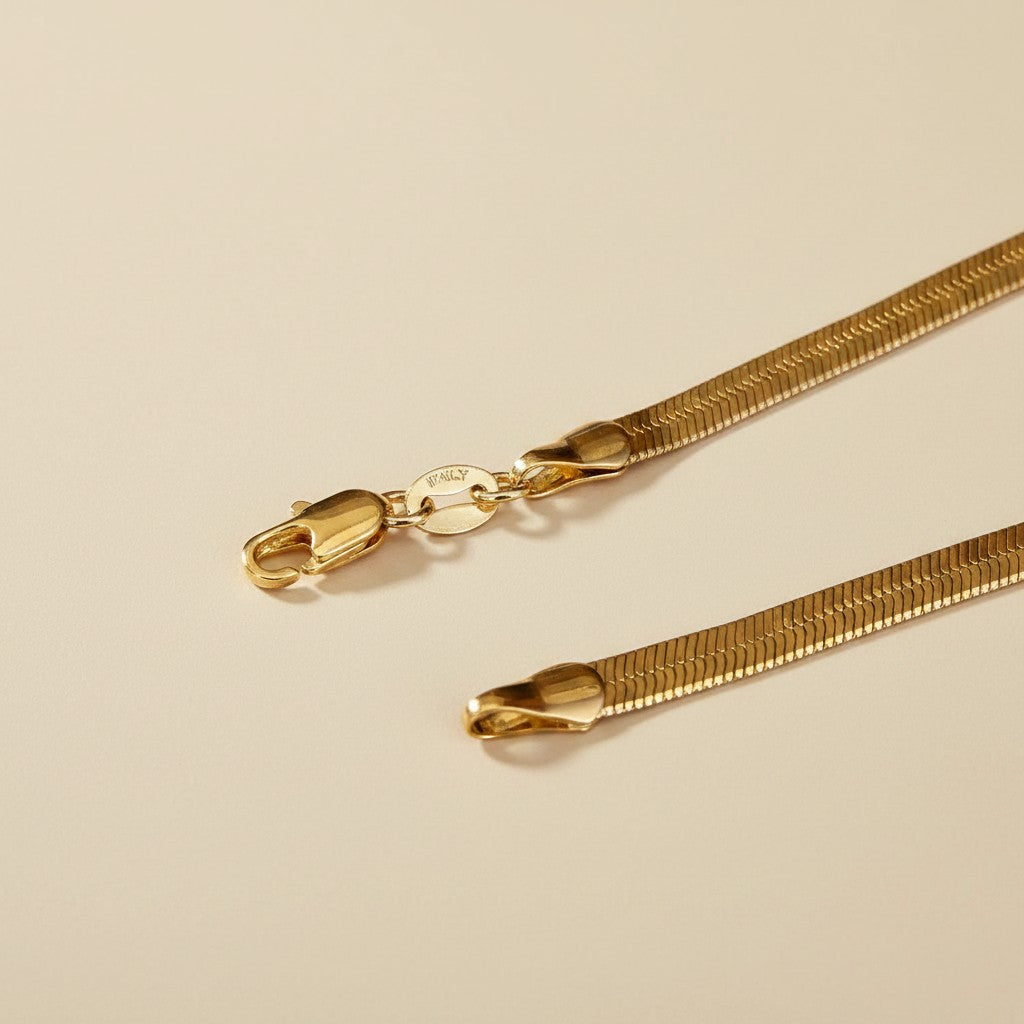 ✨ 18k Gold Filled 4mm Herringbone Chain — The Flattest. The Most Fluid. The Most Luxurious Drape at the Neckline.