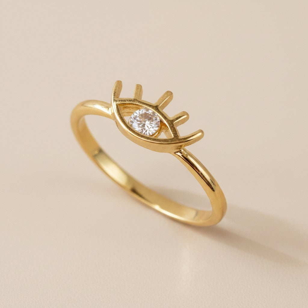 18k Gold Filled Dainty Eye Ring with CZ | Symbolic Everyday Sparkle