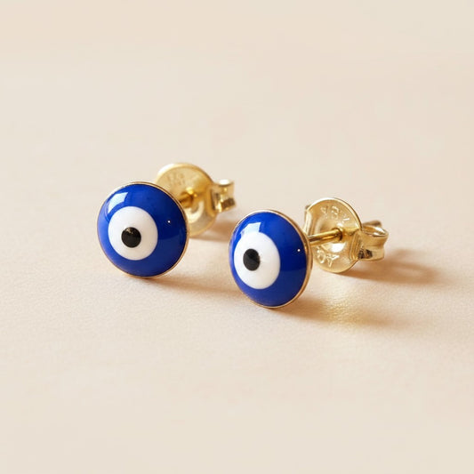 👁️ 18k Gold Filled Blue Evil Eye Stud Earrings — The Protective Gaze, Now Fully Visible. 6mm.