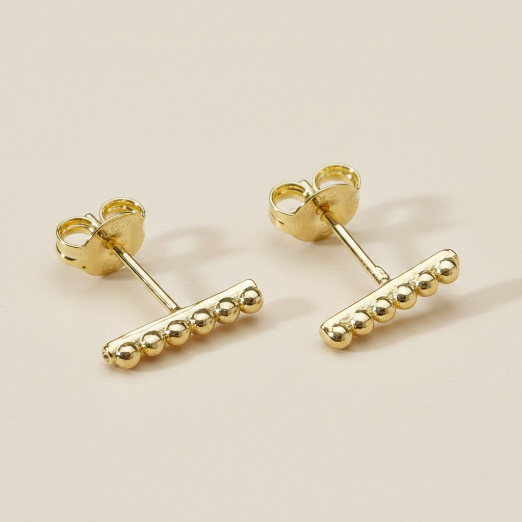 18k Gold Filled Beaded Bar Stud Earrings | Ear Stacking Essential