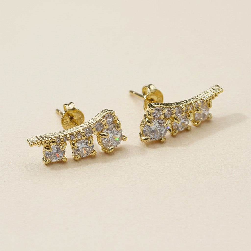 18k Gold Filled Triple Stone Ear Climber Earrings | True Craftsmanship