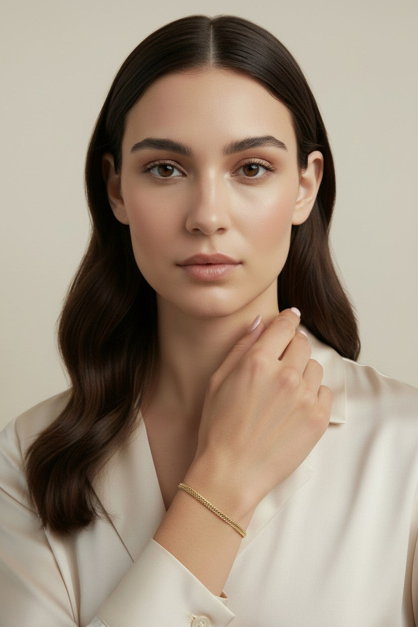 Curb Chain Bracelet - 4mm Wide Cuban Link Bracelet for Women | Hypoallergenic Gold Chain Bracelet 7 Inches