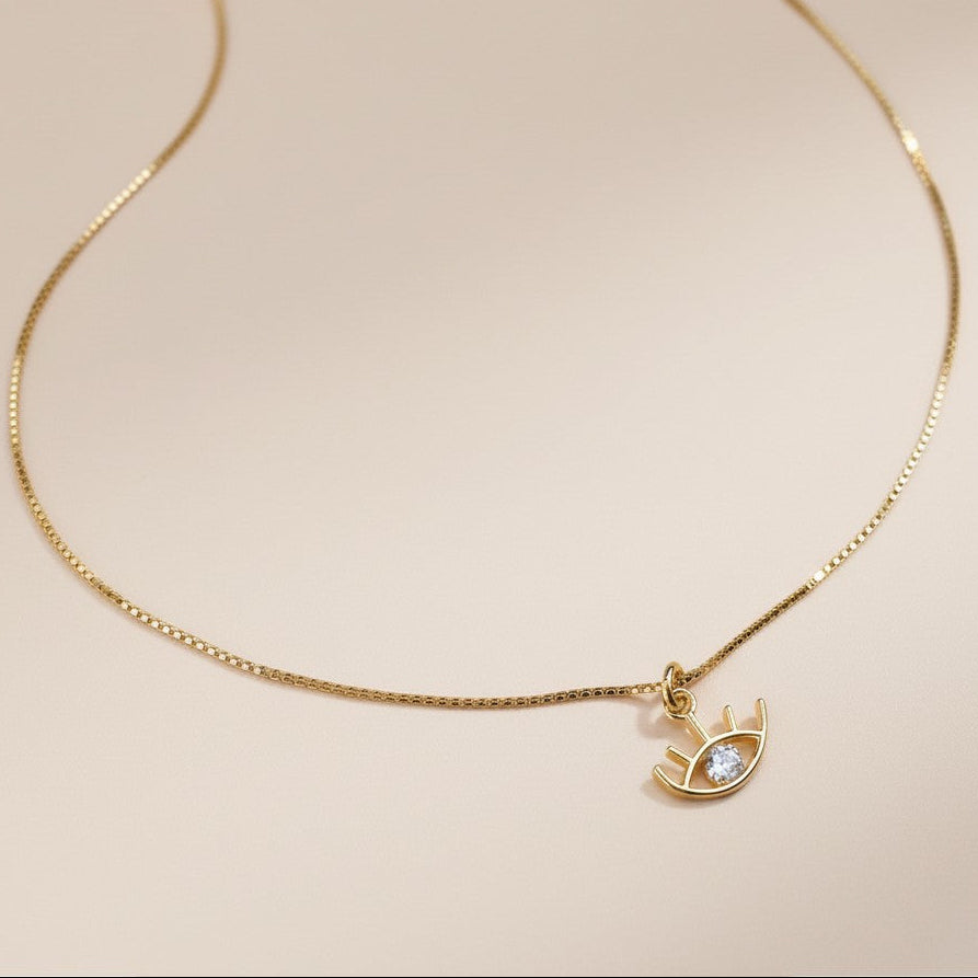 Dainty Eye Necklace with Cubic Zirconia - Evil Eye Protection Jewelry, Hypoallergenic & Water-Resistant