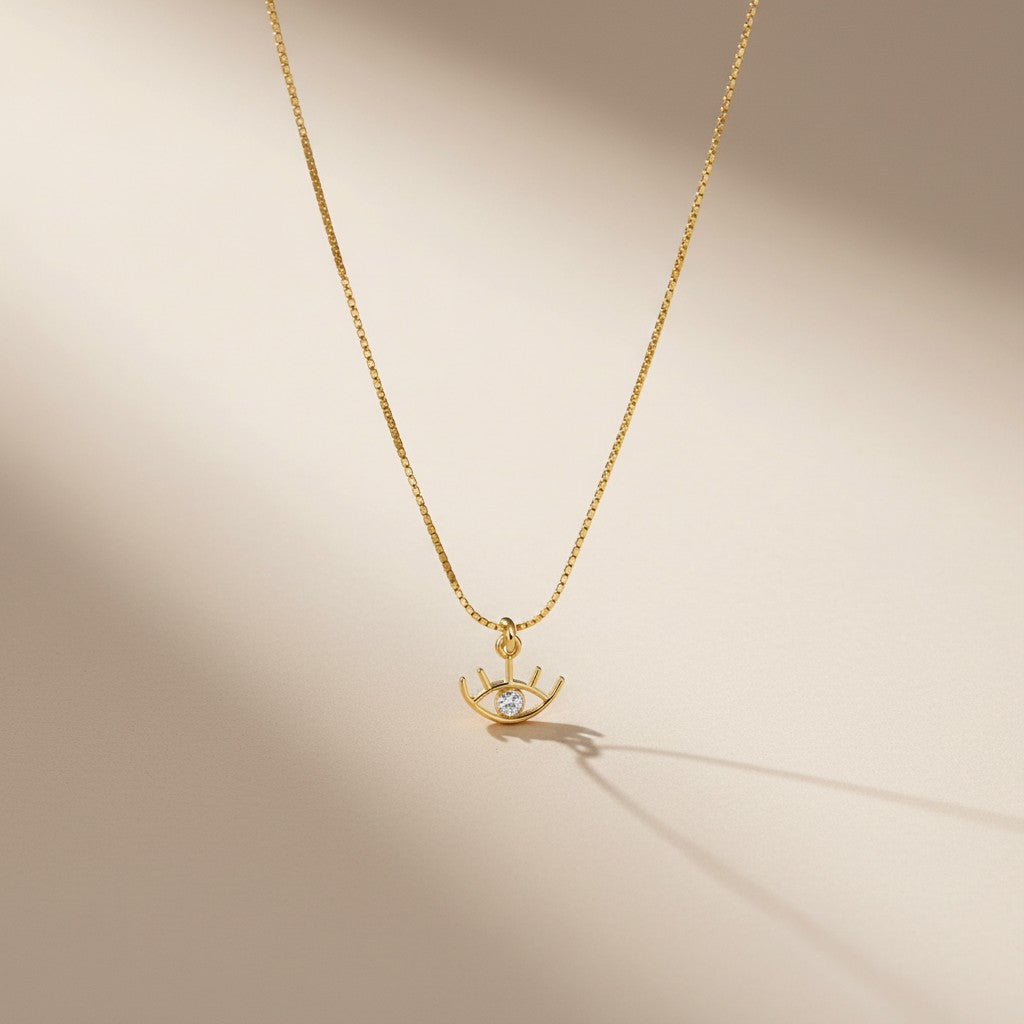 Dainty Eye Necklace with Cubic Zirconia - Evil Eye Protection Jewelry, Hypoallergenic & Water-Resistant