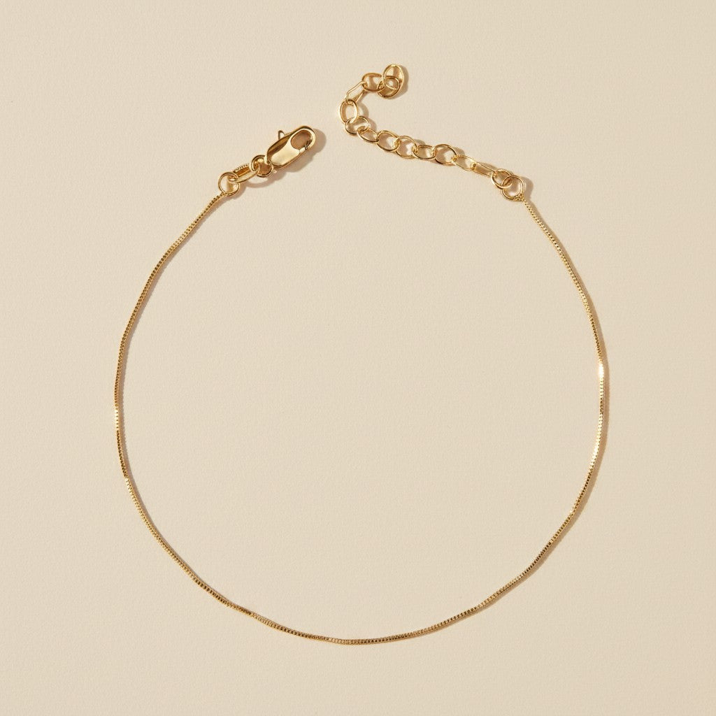 ✨ 18k Gold Filled 0.5mm Box Chain Anklet — The Most Delicate Ankle. The Most Considered Gold.