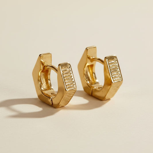 18k Gold Filled Textured Shaped Clicker Hoop Earrings