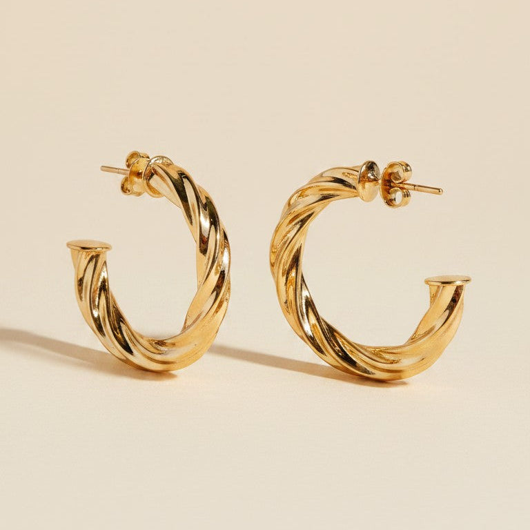 ✨ 18k Gold Filled Large Twisted Tube C-Hoop Earrings — Italian Craft. Bigger. Bolder. Just as Beautiful.